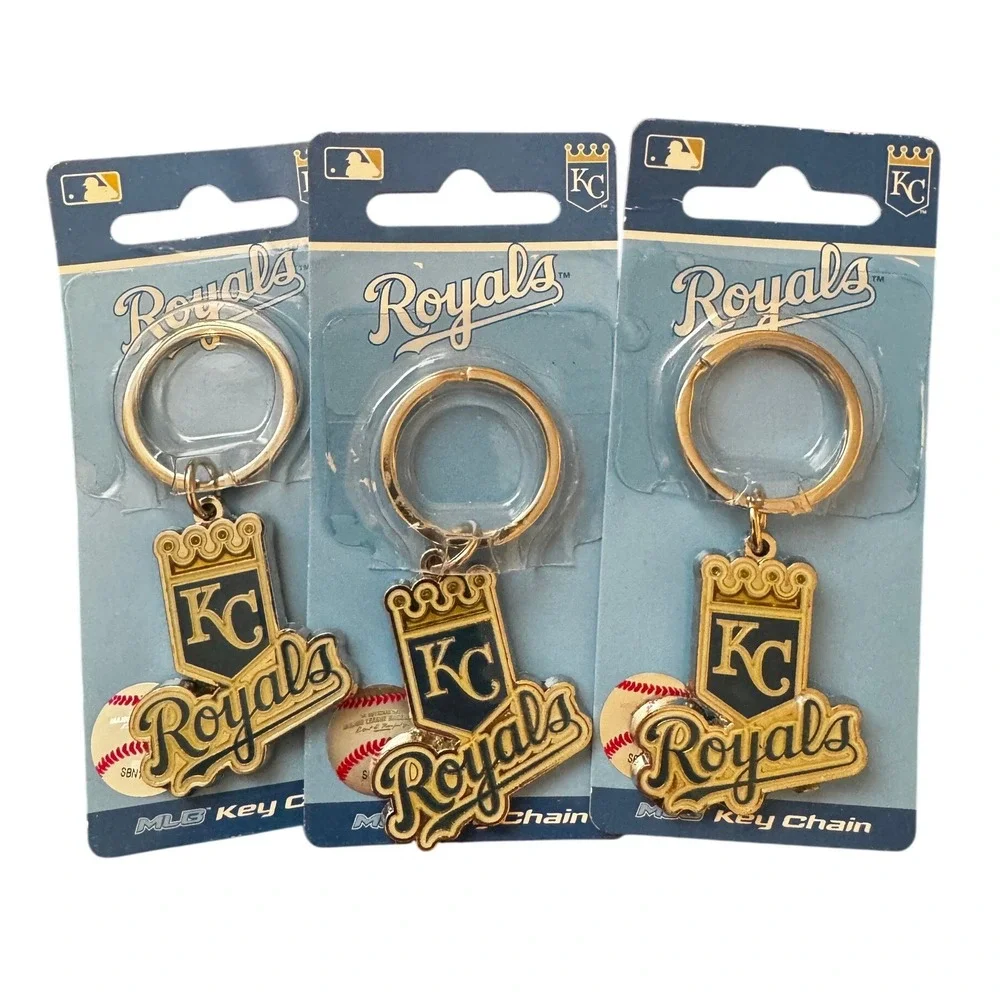 Kansas City Royals MLB Keychain Set 3pk Fanatix KC Logo‎ Blue Silver New NWT
